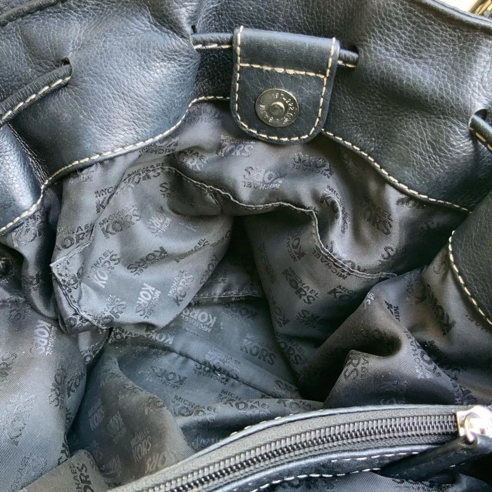 Michael Kors Brooksville Black Leather Dual Handles Satchel Bag Purse - Picture 8 of 10